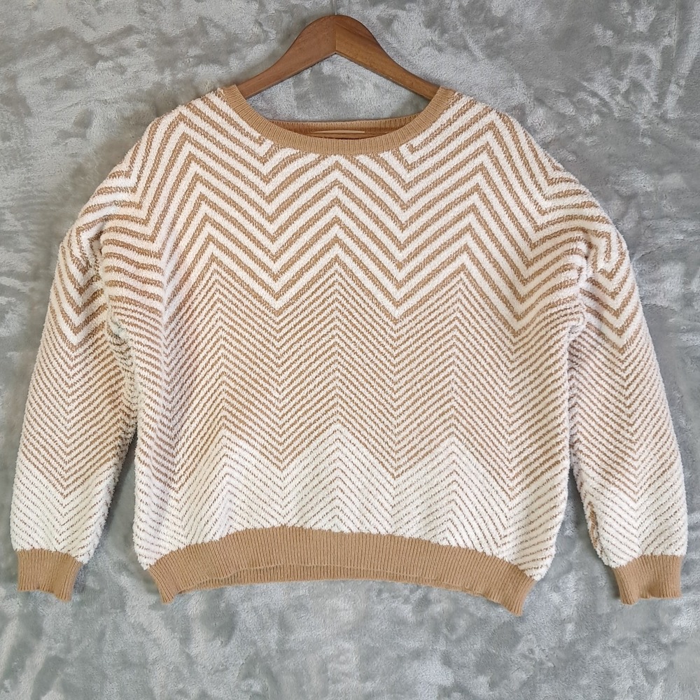 Pants Store Lumiere Chevron Knit Sweater Small S Tan Cream Zig Zag Soft Boho